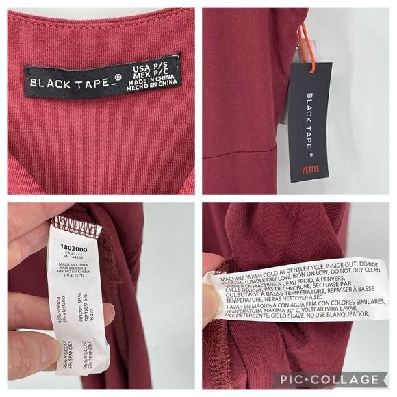 Black Tape Leg Slit Square Neck Sleeveless Soft Midi Dress Women Small Petite - Picture 8 of 8